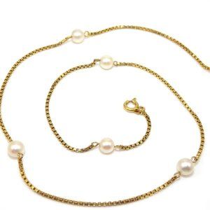 8K Gold Pearl Station Box Chain Necklace 18.5"